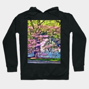 Spring - White Picket Fence by Flowering Trees Hoodie